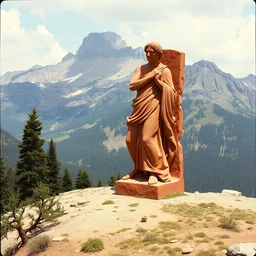 1 9 6 0 s vintage color photo of a michelangelo terracotta sculpture in the middle of a mountain, image by werner herzog
