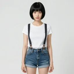 a woman with black hair and long pixie haircut in shorts with suspenders and white t-shirt drawn by Peder Severin Kroyer, norman rockwell, frank frazetta, alphonso azpiri, maler collier, peter paul rubens, alphonse mucha, gustav klimt 4k, unreal 5, DAZ, french noveau, trending on artstation, octane render, hyperrealistic