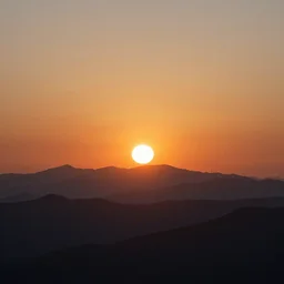 mountainous sunset but the sun is a nuke, photograph