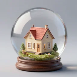 mini house inside crystal ball octane render hyperdetailed,