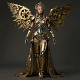 A full body photo Lana Rhoades as a steampunk beautiful goddess, she half human and half robot, she is embellished with few gears wheels and gemstones, by William Holman Hunt, Greg Rutkowski, Stanely Artgerm, Tooth Wu, Peter Gric, Aaron Horkey, trending on Artstation, digital art, mythological, symmetrical artwork, cinematic lighting, hyper realism, high detail, octane render, ultra realistic, golden ratio, 4k, 8k