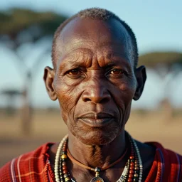 hyperspectral kodachrome portrait of a massai warrior with wrinkles, half light