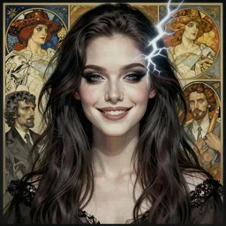 portrait of winona ryder as death from sandman, gentle smile, by cedric peyravernay, boris vallejo, alphonse mucha, by jeremy mann, by lecouffe deharme, goth chic, soft lightning, eyeliner, punk rock, high detailed, 8 k, hyperrealism, donato giancola, joseph christian leyendecker, illustration, artgerm
