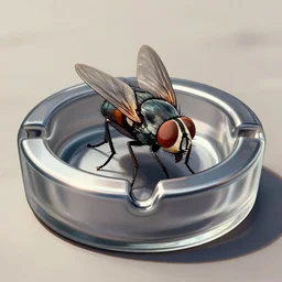 fly on an ashtray, highly detailed, smooth, sharp focus, illustration, vfx