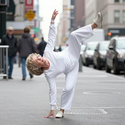 a photo of Betty White breakdancing on the streets of New York