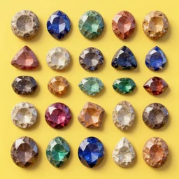 high quality 4 k colourful texture of gemstones on yellow background, beautiful aged and rustic finish, blender design assets, 3 d, photo - realostic, high poly, 3 0 0 dpi, 8 k render, ue marketplace, unreal engine 5, volumetric lighting, realistic shadows,