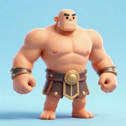 extremely muscular bald man, small legs, exaggerated arms, 3 d model, gladiator, small head, giant chin, cell shaded, cartoon shading, gorn, vr game, video game