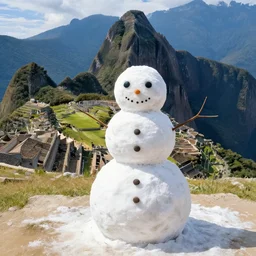 a snowman in machu picchu, painted by van gogh
