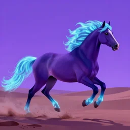 a stunning horse with bioluminescent mane and tail running in space by sandra chevrier and greg rutkowski, neon hooves, purple blue color scheme, vaporware, retro, outrun, high key lighting, volumetric light, digital art, highly detailed, fine detail, intricate, ornate, complex, octane render, unreal engine, photorealistic