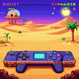 plataform videogame, sahara desert, colorful, fantastic lighting, pixel art, 1 6 bits, 2 d