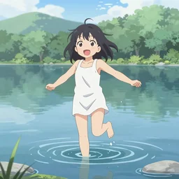 Advanced digital anime painting, an invisible girl playing in a lake , Sakimichan, WLOP, RossDraws