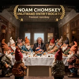 noam chomsky at last supper surrounded by gnomes