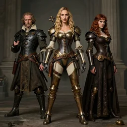 highly detailed steampunk gal gadot standing, blond, steel age : leonardo da vinci, greg rutkowski, magali villeneuve