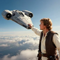 shot of luke skywalker pulling a star destroyer from the sky on the planet coruscant, 4 k, detailed