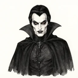 a highly detailed watercolor and ink portrait of dracula, morbid, gothic, creepy, black and white and red, dark aesthetic, ominous, atmospheric,
