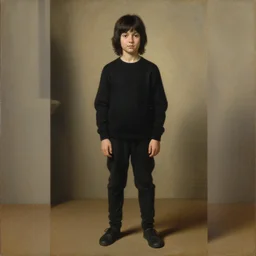 painting of a long black haired boy teenager!!! with a black playstation sweater, full body!!!, renaissance!!! painting!!!, ultra detailed, masterpiece