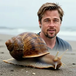 brad pitt as a snail, photorealistic