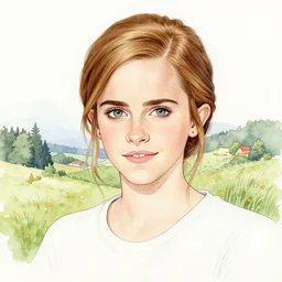 handmade character portrait of emma watson in a stunning landscape in the style of artgerm and enki bilal and bastien lecouffe - deharme, wlop, line art, watercolor, cinematic lighting, hyperdetailed, 8 k realistic, symmetrical, global illumination, frostbite 3 engine, cryengine, dof, trending on artstation, digital art, chanel