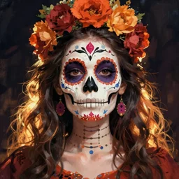 Illustration of a sugar skull day of the dead girl, art by liam wong