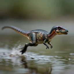 kodak portra 4 0 0, 5 0 mm leica summicron f 1. 2, macro photo by national geographic of a tiny dinosaur running fast on water, fast shutter speed, motion blur, tiny gaussian blur, highly detailed, highly intricate, depth of field, low contrast, wide aperture, action photography