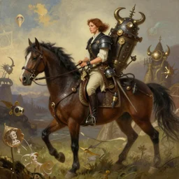 kate beckinsale riding horse with a lot of dungeoneering equipment, fantasy digital art, art by greg rutkowski + alphonse mucha + greg hildebrandt