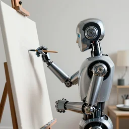 an high resolution photo of an automaton paiting on a canvas, hyper detailed, photography, realistic art, 8 k, unreal engine, octane render, cinematic