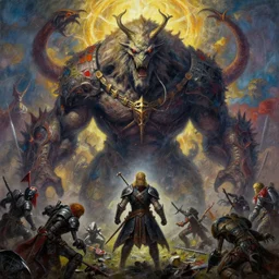 demise of the massive enemy beast. colorful by giger and par olofsson, center focused, stylized 8 k begotten movie, elden ring, bloodborne cinematics painting beautiful lighting