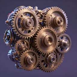 fixing a complex engine gears futuristic pixar disney digital cgi rtx hdr painting