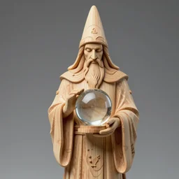 wizard statue constructed out of wood, holding crystal ball, architecture, made out of wood, high details, lineart, by vincent di fate, inking, 3 color screen print, masterpiece, trending on artstation, sharp, high contrast, hyper - detailed, photo realism, hd, 4 k, 8 k