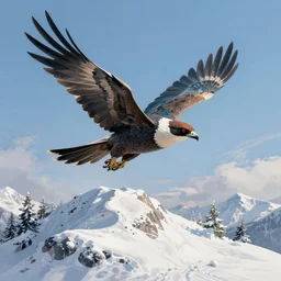 A great majestic bird soars above a snowy mountain, by Mandy Jurgens, Artgerm, intricate, elegant, digital painting