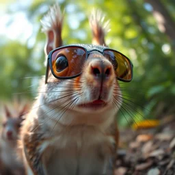 squirrel with sun glasses, low angle camera, award winning