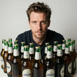 mike stoklasa surrounded by empty beer bottles