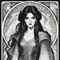 centered portrait, Maya Ali as a D&D sorcerer, black hair, intricate robes, Art Nouveau, black and white manga, beautiful retro Fantasy heroine 1985, intricate, elegant, highly detailed, centered, digital painting, trending on artstation, concept art, smooth, sharp focus, illustration, art by Mucha, Ilya Kuvshinov, WLOP