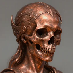 stunning goddess of copper skull portrait, skull, copper, fantasy, intricate, elegant, highly detailed, digital painting, artstation, concept art, smooth, sharp focus, illustration, art by afshar petros and krenz cushart and artem demura and tony sandoval