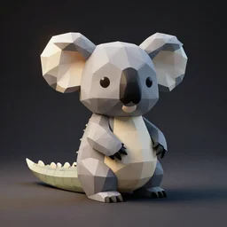 low poly render by rembrandt, studio lighting, dark background, crocodile koala, paper