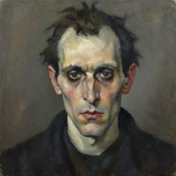 portrait of a evil man. very very thick impasto painting by frank auerbach