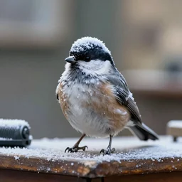 a snow white frosty sparrow standing on the desk, miyazaki style, studio ghibli, color aberration, soft focus, beautiful photo, 4 k, kodak, grain, ultra realistic, museum photo