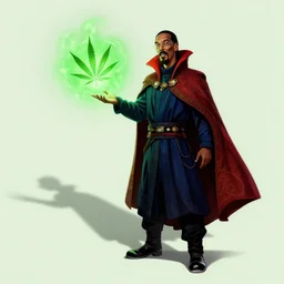 snoop dogg as doctor strange, long shadow, light colors, green magic, marijuana leaves, marijuana, by greg rutkowski, multiple dimensions, shattered glass, refractions, highly detailed, environmental light, cinematic by francis tnehunreal, octane render, nvidia, concept art