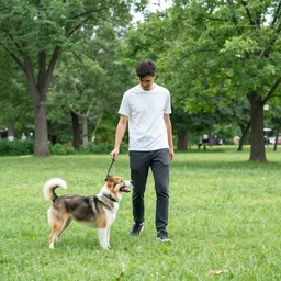 a man having fun with his dog in the park