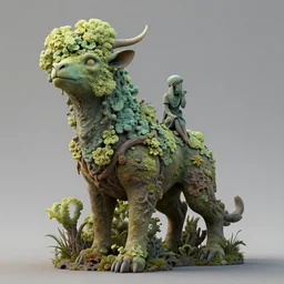 animal god in the lichen woods. this 3 d render by an indie artist has an interesting color scheme, plenty of details and impeccable lighting.