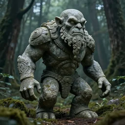 a stone golem in a mysterious forest, detailed, intricate, cinematic lighting, trending of artstation, 4k, hyperrealistic, focused, extreme details, cinematic, masterpiece