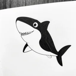 drawing from 1 9 2 0's disney animation, white paper, black & white, cow shark