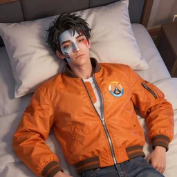waking dream, d. va from overwatch wearing orange ektachrome bomber jacket, nendroid, craig mullins style