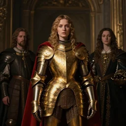 guanter o'dimm, wearing a golden dark armor with a scarlet cape, great lighting low - key award winning movie lighting, grandiose portrait, epic, noble, elegant, ethereal, magalie villeneuve, greg rutkowski, jeremy mann and claude monet, intricate, deep focus, renaissance digital painting, 4 k