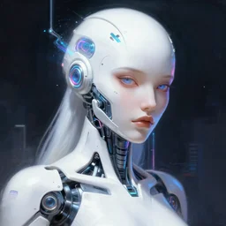 a white cast futuristic biomechanical humanoid woman with prety face, futuristic neon lights, digital painting, cyberpunk, 8 k,