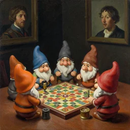 nendoroid gnomes playing board games by beksinski, dark canvas, in the style of edward hopper rodcenko yue minjun caravaggio, intricate details, hard shadows, artstation