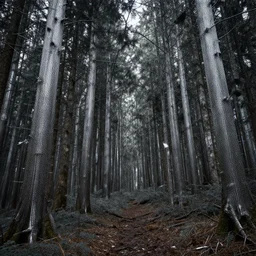 a hyper realistic forest coated in metal