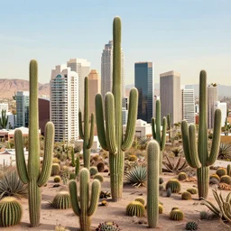 a city inspired by various species of cacti such as the saguaro. various buildings modeled after cacti - H 1000