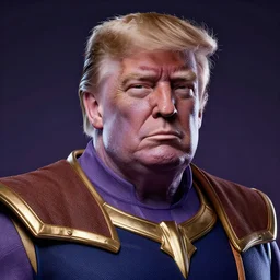 a full character portrait of donald trump as thanos, the pixar adaptation, with same hairstyle, hyper detailed, digital art, trending in artstation, cinematic lighting, studio quality, smooth render, unreal engine 5 rendered, octane rendered