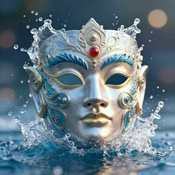 an elaborate intricate mask made of water splashing into the waves, rendered in octane, behance hd, bokeh backdrop
